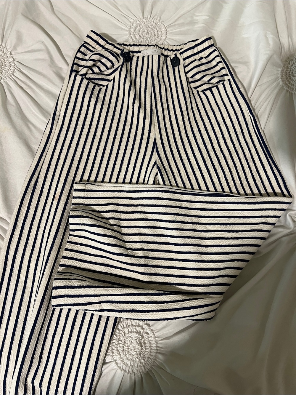 Zara Blue and White Striped Elastic Waist Pants